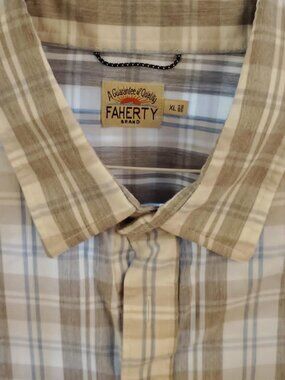 Faherty The Movement Button Up Shirt Mens XL Gray/Faded Blue Plaid Stretch